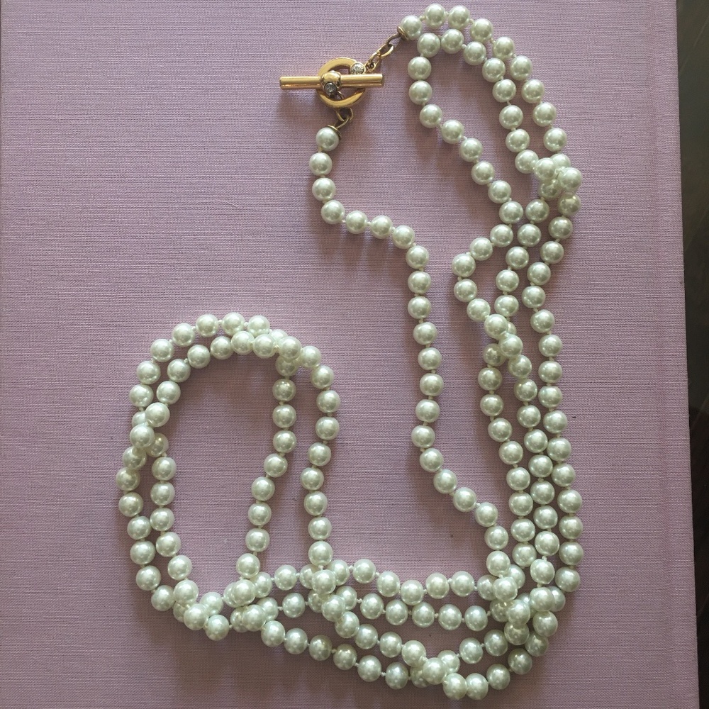 henri bendel White Faux Pearl Multi-Strand Necklace with Gold Toggle